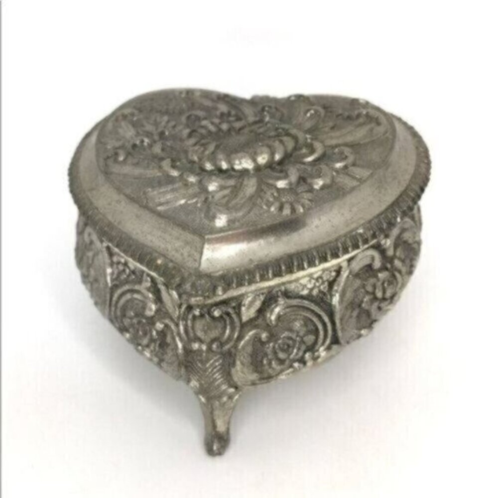 Vintage Japan Silver Heart Jewelry Box